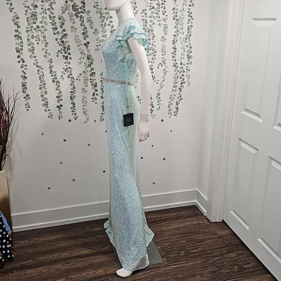 IEENA MAC Duggal Flutter Sleeve Sequin Column Gown - Picture 7 of 16